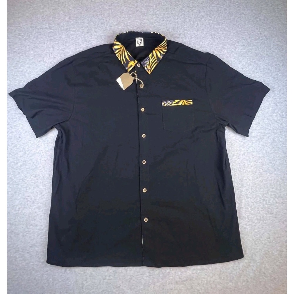 Hardaddy Mens Button Up Shirt XL Short Sleeve Black Graphic Casual